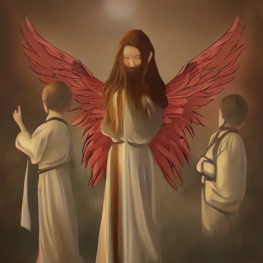 Prompt: angels protecting a praying man, by JeeHyung lee, Trending on artstation, deviantart