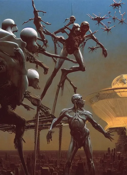 Image similar to hyper realistic high quality scene of the end of the world by francis bacon and zdzisław beksinski and norman rockwell and greg rutkowskiweta studio, tokyo futuristic in background, and lucasfilm, still from the movie armageddon in the style of c. leyendecker, realm of the ovarian machine, horror art, the darkest hour