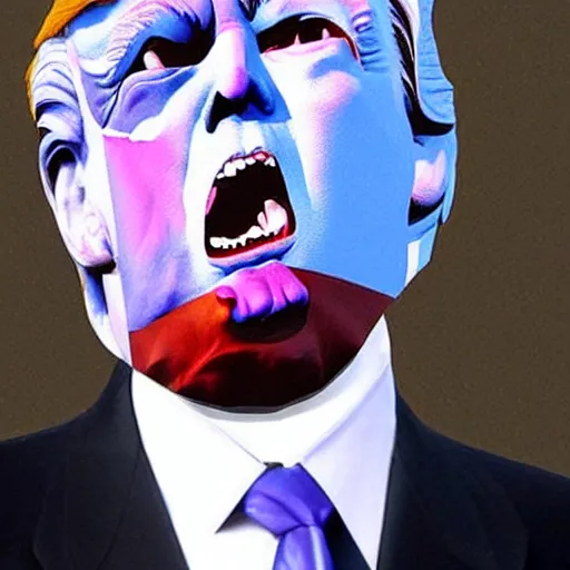 Image similar to donald trump bitten by husky painted