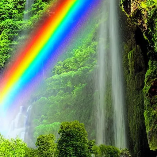 Image similar to very beautiful waterfall with rainbow in front of it, beautiful, splendind, unity