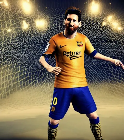 Prompt: lionel messi, body made of noodles, unreal engine, daz, hyperrealistic, octane render, dynamic lighting, intricate detail, cinematic