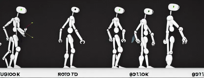 Prompt: an evolution diagram from left to right of robots, 8 k, hyper realistic. the left side robots are shorter, uncropped