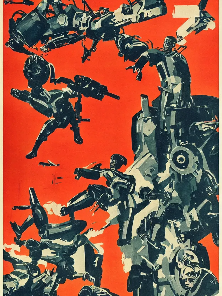 Prompt: soviet propaganda poster praising transhumanism and cyborgization