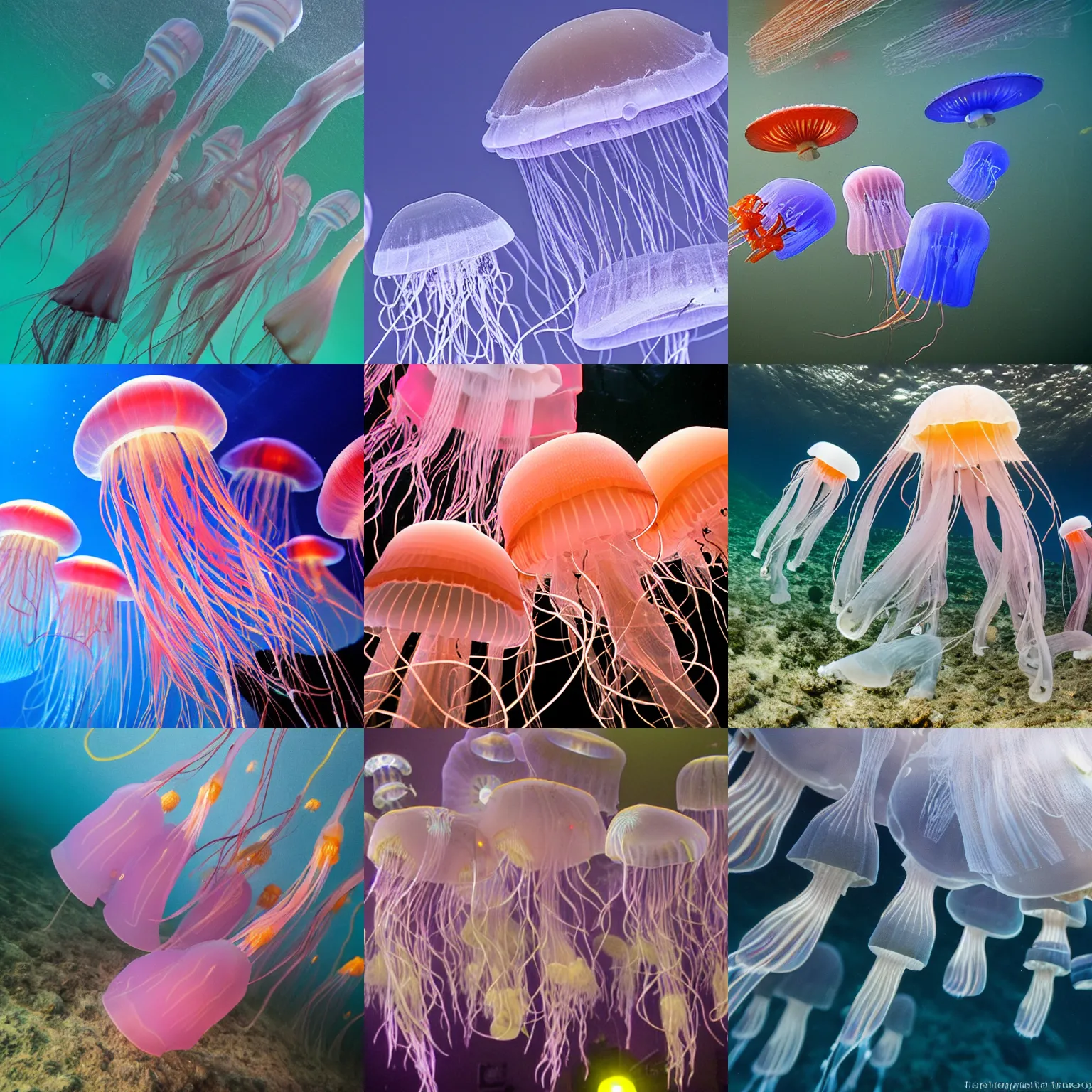 Prompt: a group of jellyfish form a power pop band