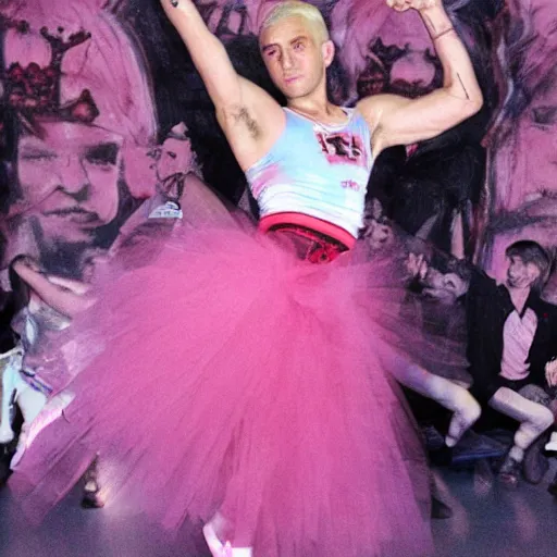 Image similar to detailed Eminem dancing in a ballet with a pink tutu