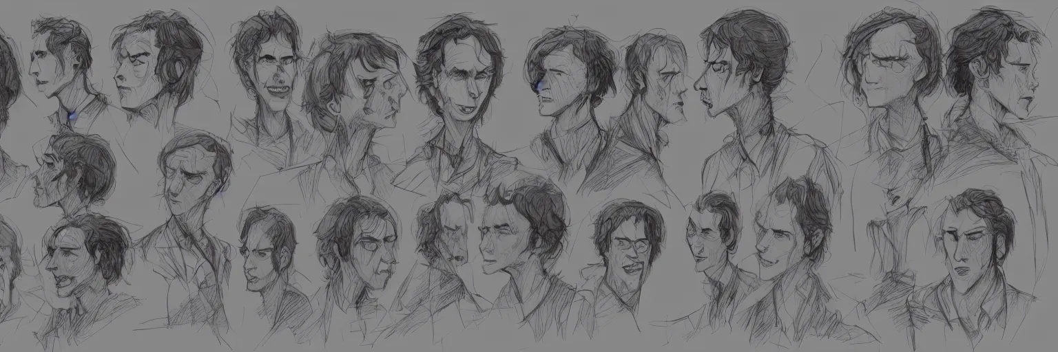 Image similar to character study of julian lage and paul dano, clear faces, wild, crazy, character sheet, fine details, concept design, contrast, kim jung gi, pixar and da vinci, trending on artstation, 8 k, full body and head, turnaround, front view, back view, ultra wide angle