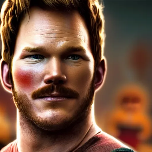 Image similar to a film still portrait of chris pratt dressed up as mario in real life as a real person, grotesque, disturbing, disgusting, realistic hyperrealistic 4 k resolution 8 k resolution highly detailed very detailed extremely detailed hd quality detailed face very detailed face extremely detailed face trending on artstation, modern portrait, modern photograph, film still