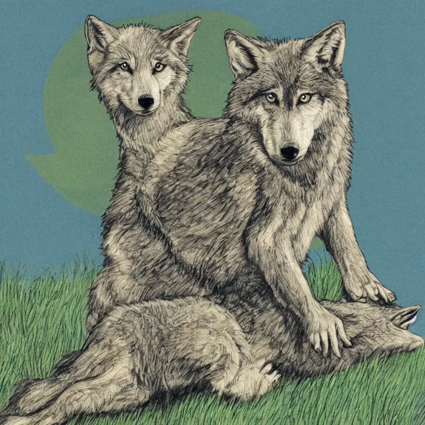 wolf pups playing drawing