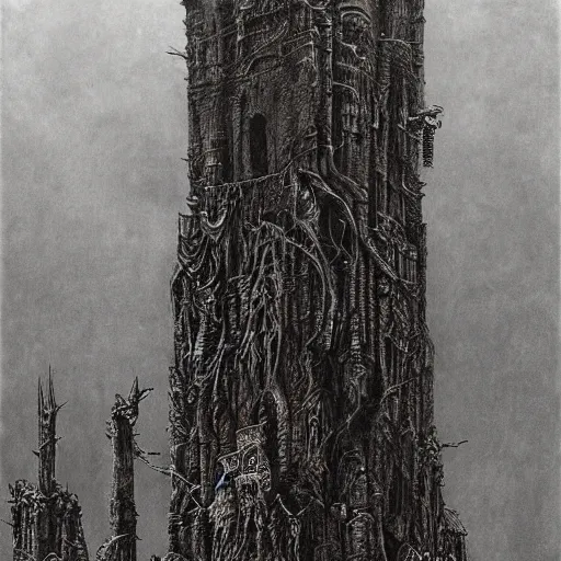 Image similar to castlevania stygian gothic demonic dracula's shoggoth tower, realistic, hyperdetailed, by beksinski, giger and wayne barlowe