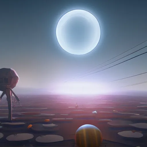 Prompt: hexagon sun shields floating above earth, unreal engine, digital art, solar eclipse, simon stalenhag