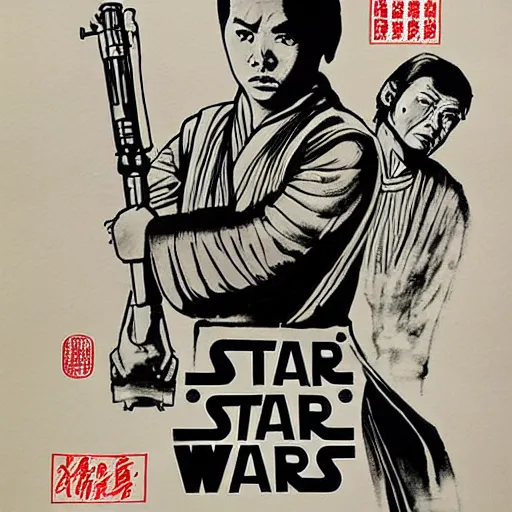 Prompt: star wars poster in Chinese water ink style