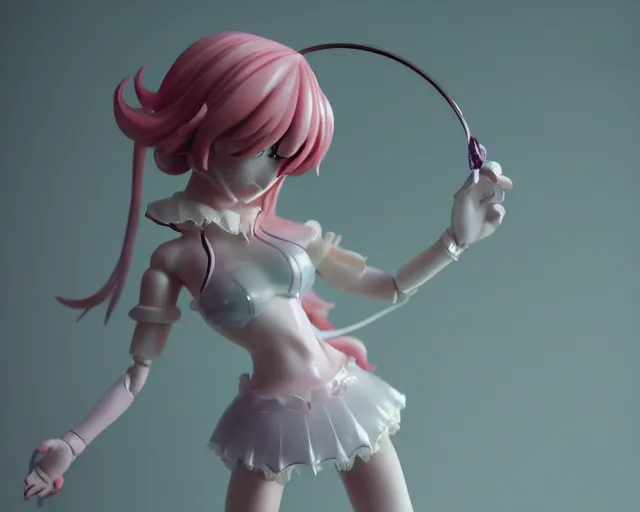 Prompt: figure photography of isolated magical girl vinyl figure, fine - face, holographic undertones, anime stylized, perfect proportions, fine delicate details, ethereal lighting realistic design by james jean - h 6 4 0