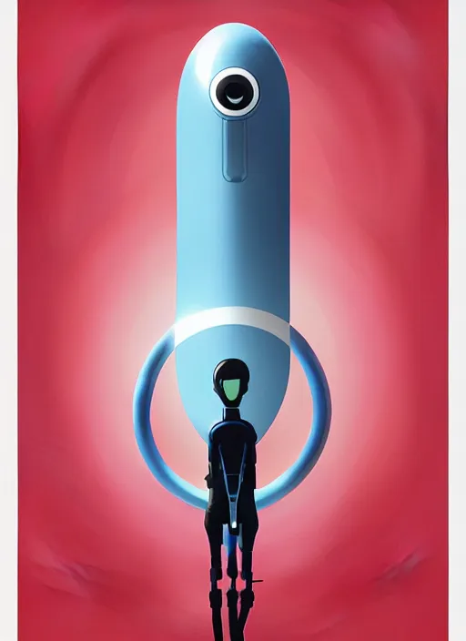 Image similar to poster artwork by Michael Whelan and Tomer Hanuka, of a product poster of the Portal Gun, from the game Portal 2, from Valve, Aperture Science, clean