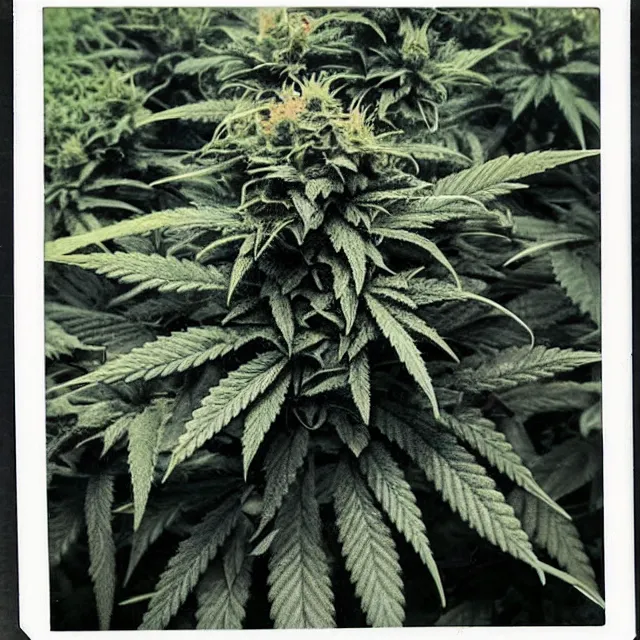 Image similar to polaroid photo of a cannabis plant monster