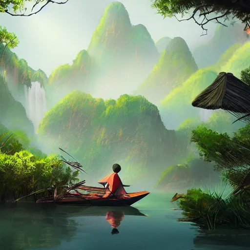 Image similar to Vietnamese Wilderness. Digital art. Trending on Artstation.