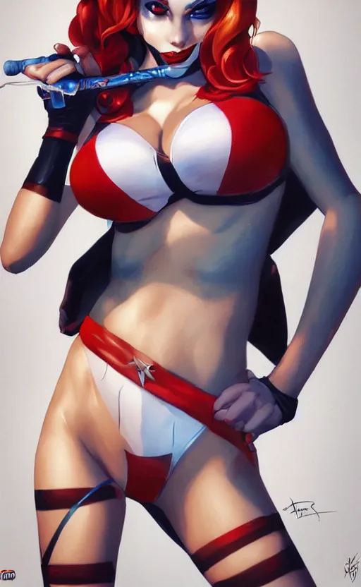 Image similar to harley quinn in a swim suit by artgerm and guweiz