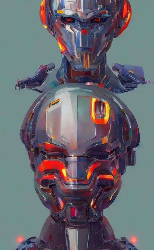 Image similar to upper half portrait of colourful army mecha robot, art by hsiao - ron cheng & zdzisaw beksinski, highly detailed, digital painting, concept art, illustration, smooth sharp focus, intricate, symmetry, artstation,