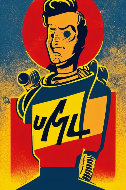 Image similar to fallout 7 6 retro futurist illustration art by butcher billy, sticker, colorful, illustration, highly detailed, simple, smooth and clean vector curves, no jagged lines, vector art, smooth andy warhol style