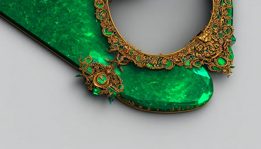 Image similar to highly detailed oil painting, front view, ornate, delicate, brilliant magical emerald choker, octane render, realistic, dramatic light,