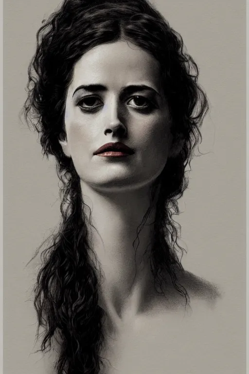 Image similar to portrait en buste Eva Green, traditional corsican, intricate, highly detailed, artstation, illustration, jurgens, rutkowski, bouguereau