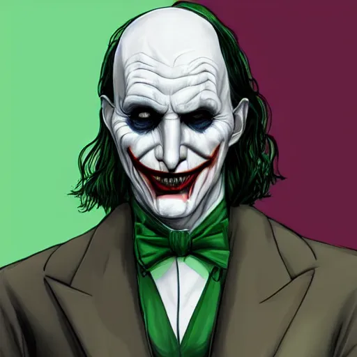 Image similar to voldemort as the joker, highly detailed, trending on artstation