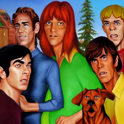 Prompt: an ultra - realistic portrait painting of scooby and the gang in the style of alex ross. 4 k. ultra - realistic. highly detailed. epic lighting.