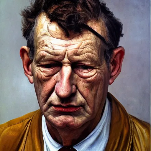 Image similar to high quality high detail painting by lucian freud, hd, portrait, dramatic lighting