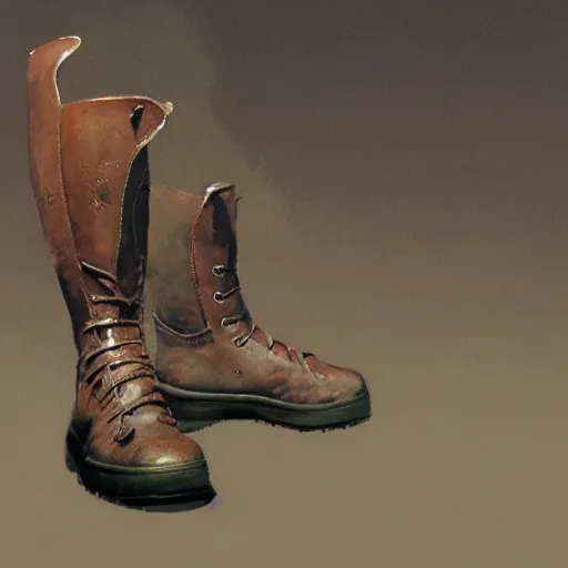 Prompt: a concept art of a pair water resistant boots, by Craig mullins, Steve Purcell, Ralph McQuarrie. Centered image, no background