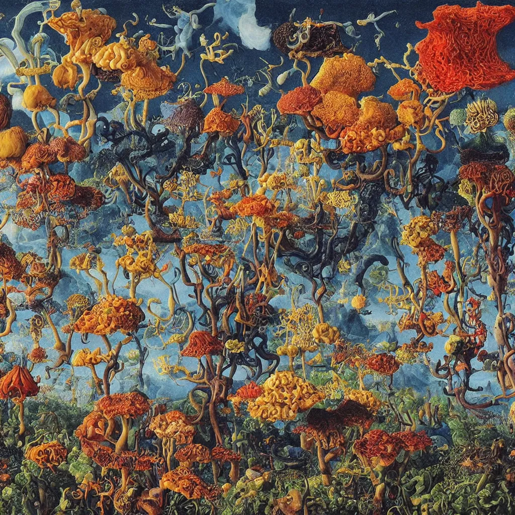Image similar to a single colorful! ( lovecraftian ) fungus arch white! clear empty sky, a high contrast!! ultradetailed photorealistic painting by jan van eyck, audubon, rene magritte, agnes pelton, max ernst, walton ford, andreas achenbach, ernst haeckel, hard lighting, masterpiece