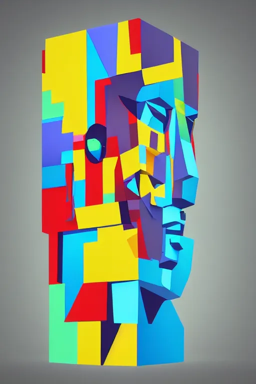 Image similar to cubist moai statue cutout digital illustration cartoon colorful beeple