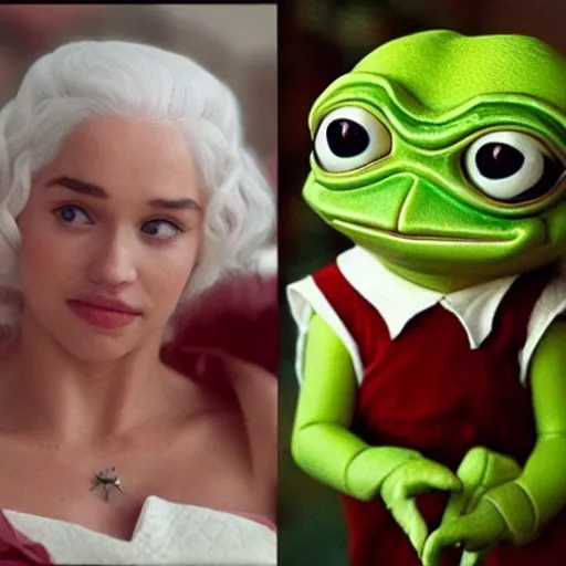 Prompt: Daenarys Targaryen as pepe the frog