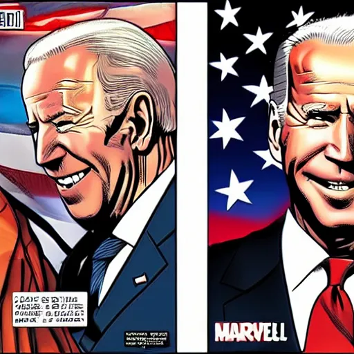 Image similar to Joe Biden in a Marvel Comic Book