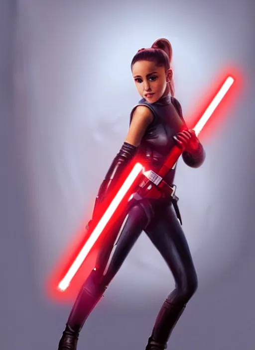 Image similar to Photo of Ariana Grande with a red lightsaber, Star Wars concept art, trending on artstation, dramatic lighting, photo-realistic