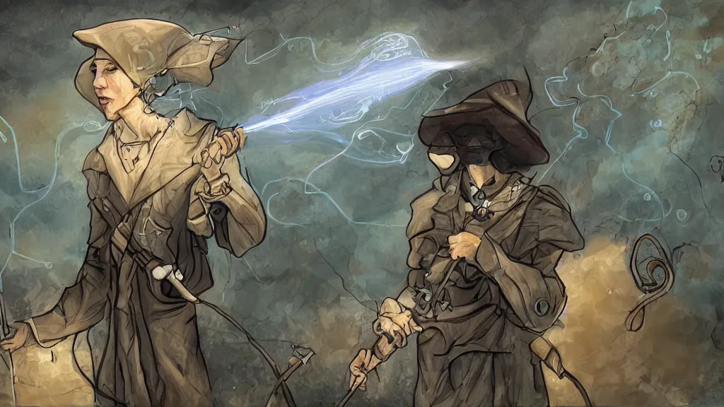 Image similar to wizard fiddling with radio transmitter, digital 2d fantasy art