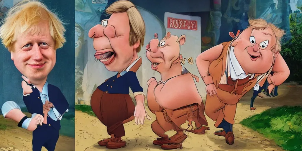 Image similar to boris johnson as the disney version of pinocchio, with a long nose, in the style of kim jung gi