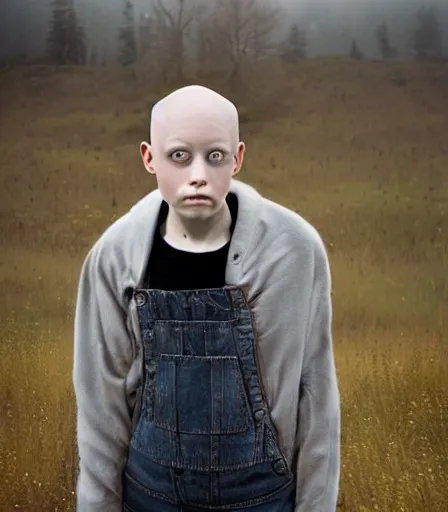 Image similar to a high quality, high detail, portrait of an attractive non - binary bald person by kyle thompson