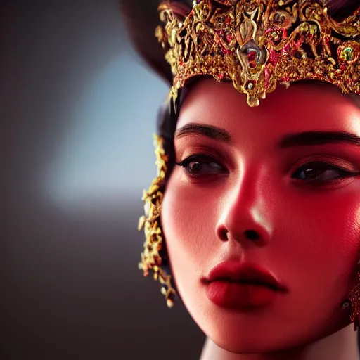 Image similar to portrait of wonderful princess of rubies with fair skin, ornate 8 k gorgeous intricate detailed, red accent lighting, dramatic cinematic light, award winning photography, octane render