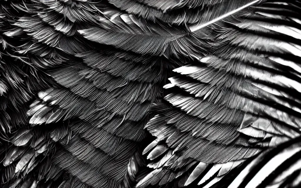 Image similar to close up of feathers, high contrast cinematic lighting, ambient occlusion render, duotone, detailed