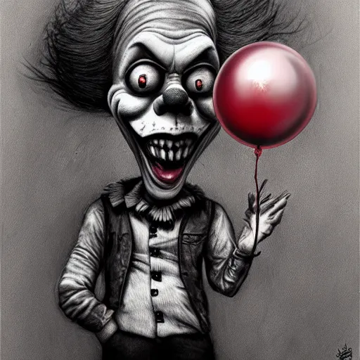 Image similar to surrealism grunge cartoon portrait sketch of a monster with a wide smile and a red balloon by - michael karcz, loony toons style, pennywise style, horror theme, detailed, elegant, intricate