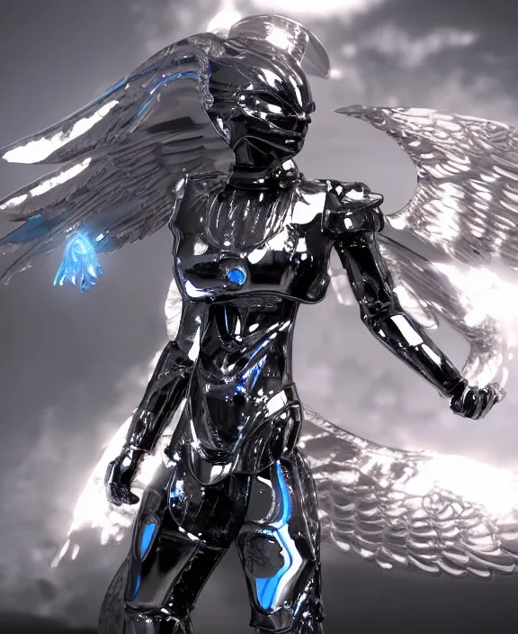 Prompt: stunning concept art of a fiery angel in a silver futuristic battle suit, 4 k resolution, unreal engine render