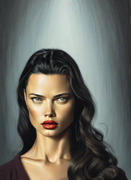 Image similar to twin peaks movie poster art, portrait of adriana lima, from scene from twin peaks, clean, simple illustration, nostalgic, domestic, highly detailed, digital painting, artstation, concept art, smooth, sharp focus, illustration, artgerm, donato giancola, joseph christian leyendecker, wlop