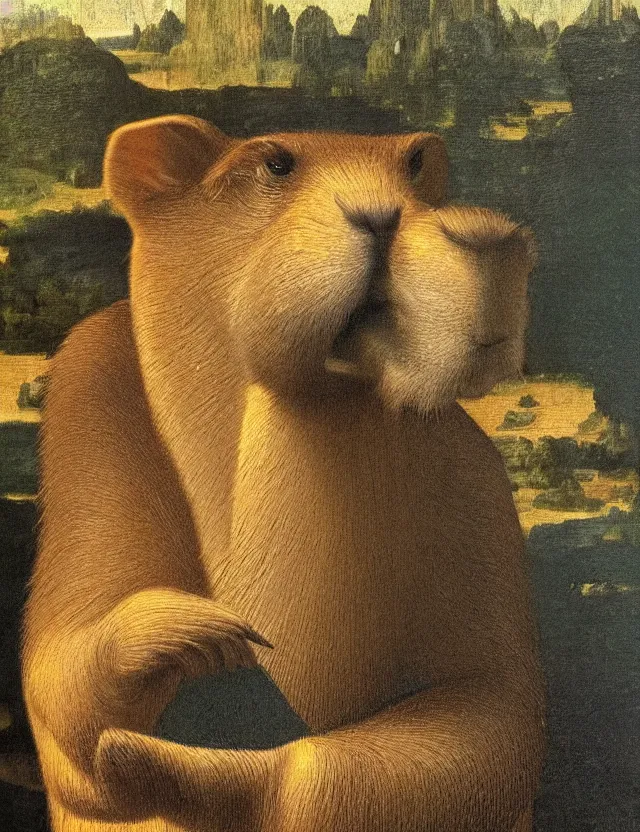 Image similar to a beautiful portrait of a capybara as the mona lisa