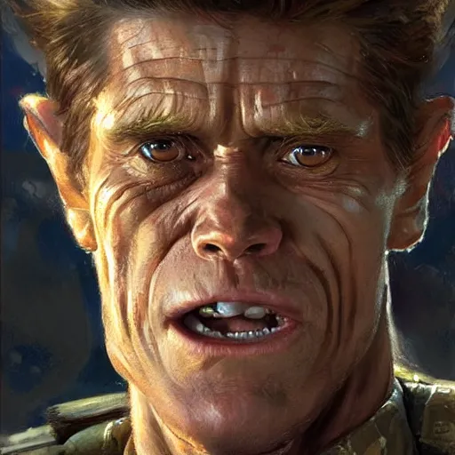 Image similar to Willem Dafoe as a soldier, closeup character art by Donato Giancola, Craig Mullins, digital art, trending on artstation