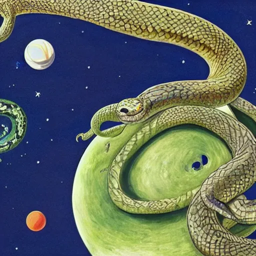 Prompt: the planet earth being formed out of snakes, space in background, Jörmungandr