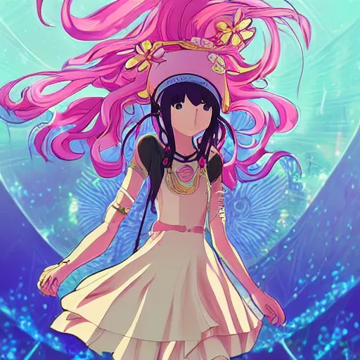 A Beautiful Anime Girl in the Distance uses Magical Powers to Break into  Ancient Magic Stock Illustration