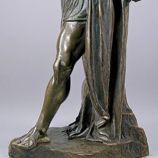Image similar to Une statue monumentale en plein-pied de Gandalf, contrapposto, bronze poli, fonte à la cire perdue, Musée du Louvre catalog