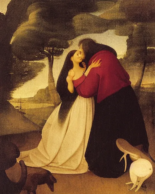 Prompt: The Kiss by Francesco Paolo Hayez painting by Hieronymus Bosch