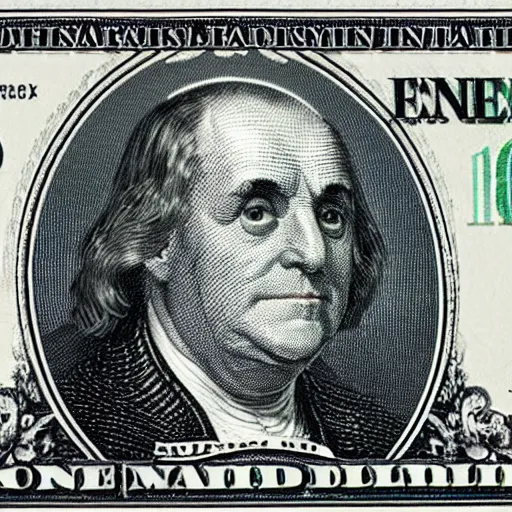 Image similar to bingus the cat on the american dollar bill