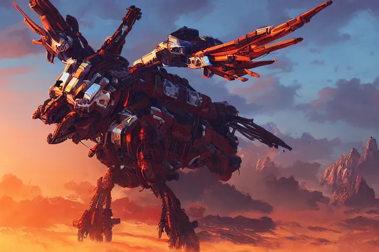 Image similar to stormbird machine mecanical creature robot of horizon forbidden west horizon zero dawn radiating a glowing aura global illumination ray tracing hdr fanart arstation by ian pesty and alena aenami artworks in 4 k