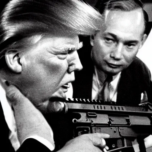 Image similar to donald trump with an M16 in 1960's Vietnam